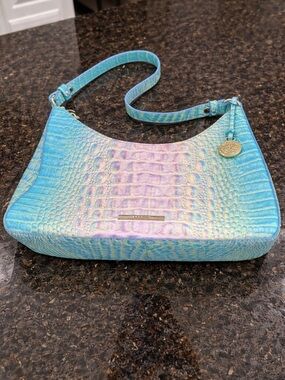 Brahmin Esme Shoulder Bag Cotton Candy Pink Blue Croc Embossed Leather Purse NWT